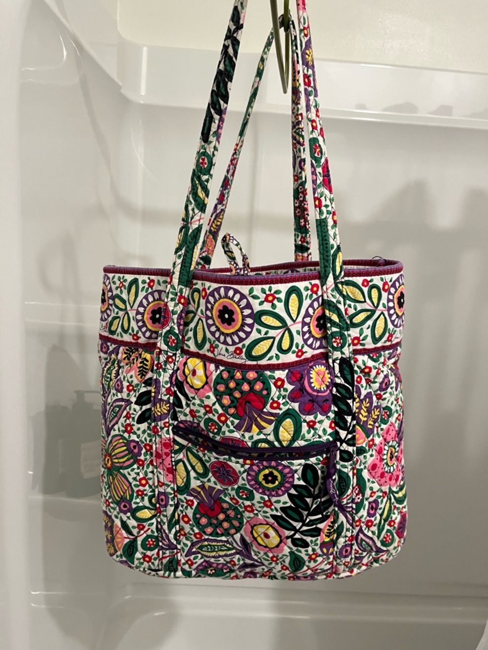 Vera Bradley Floral Quilted Tote in White, Green, Purple, Pink